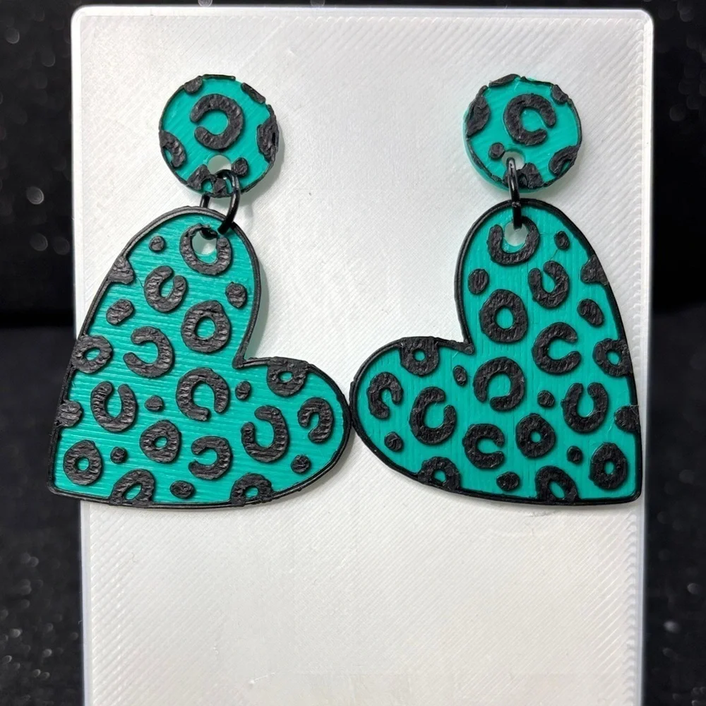 Leopard Print Heart Earrings